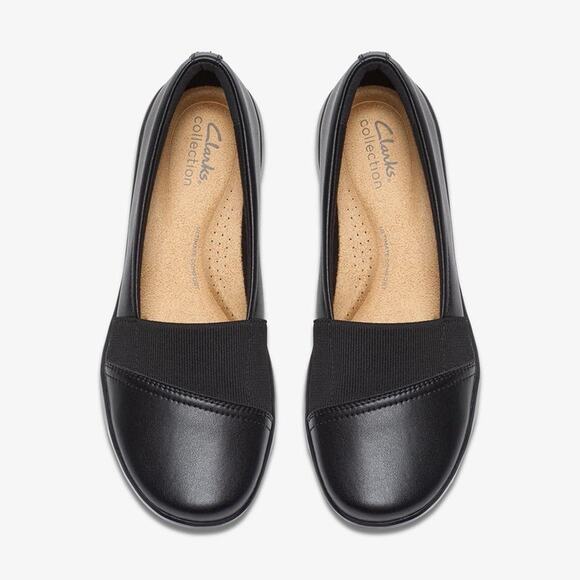 Clarks Shoes - Clarks Cora Charm Black Leather Comfort Slip On Shoes Women’s 7W Wide NEW